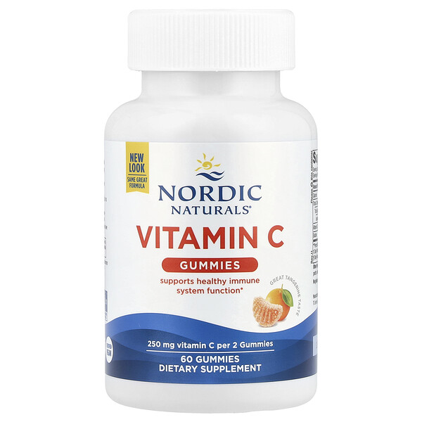 Vitamin C Gummies (Жевательные конфеты), Ages 4+, Tart Tangerine, 250 mg, 60 Gummies (125 mg per Gummy) Nordic Naturals