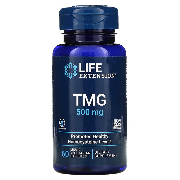 TMG, 500 мг, 60 жидких вегетарианских капсул Life Extension