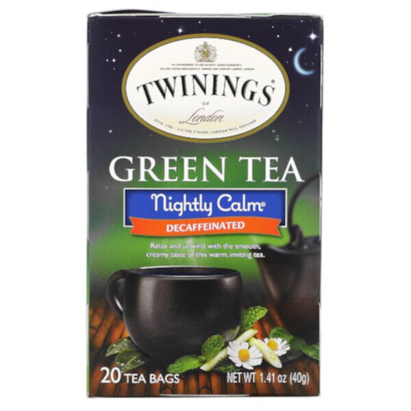 Green Tea, Nightly Calm, без кофеина, 20 чайных пакетиков, 1,41 унции (40 г) Twinings