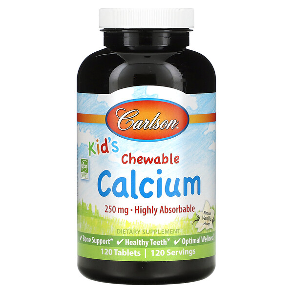 Kid's, Жевательный кальций, натуральный ванильный вкус, 250 мг, 120 таблеток Carlson