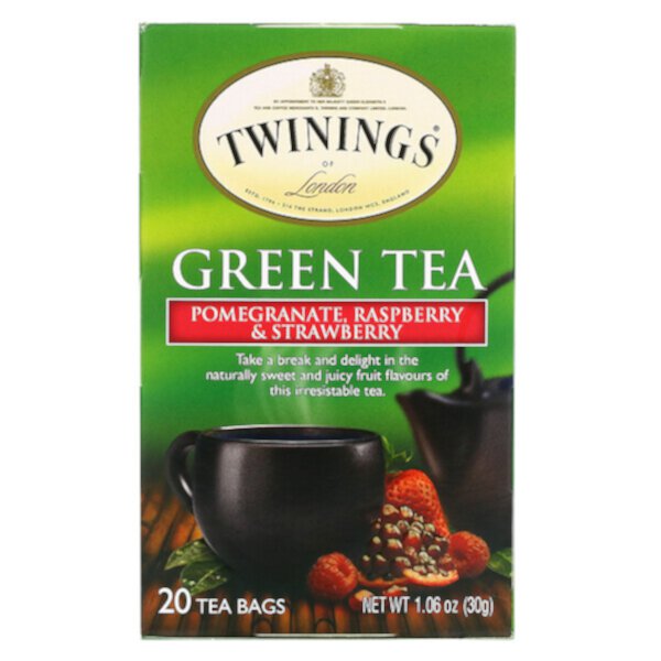 Зеленый чай, гранат, малина и клубника, 20 чайных пакетиков, 1,06 унции (30 г) Twinings