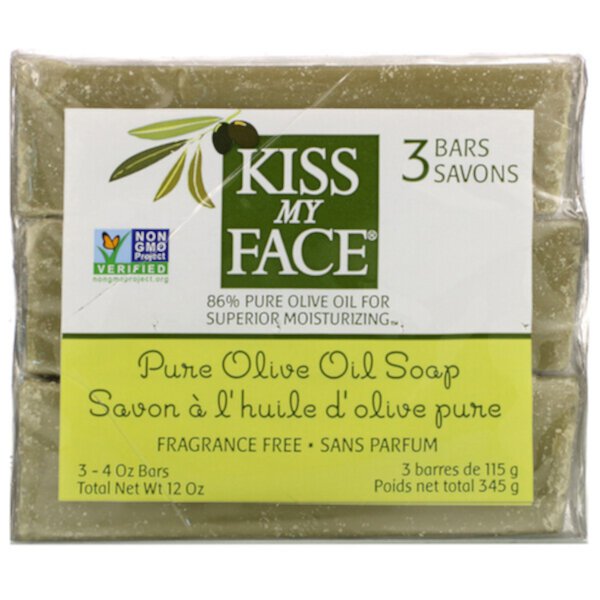 Чистое мыло с оливковым маслом, без запаха, 3 бруска по 4 унции (115 г) каждый Kiss My Face