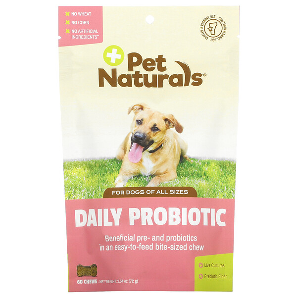 Daily Probiotic, Для собак, всех размеров, 60 жевательных таблеток, 2,54 унции (72 г) Pet Naturals of Vermont