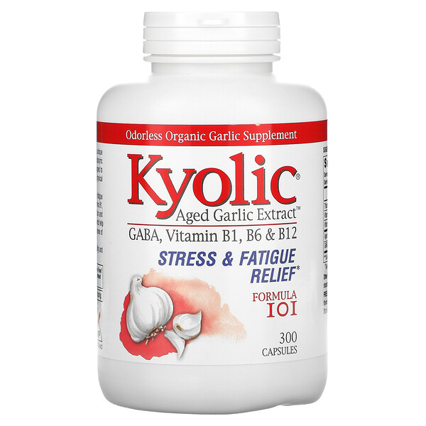 Экстракт выдержанного чеснока, снятие стресса и усталости, формула 101, 300 капсул Kyolic