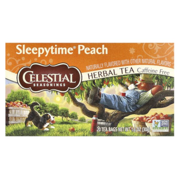 Herbal Tea, Sleepytime Peach, без кофеина, 20 чайных пакетиков, 1,1 унции (30 г) Celestial Seasonings