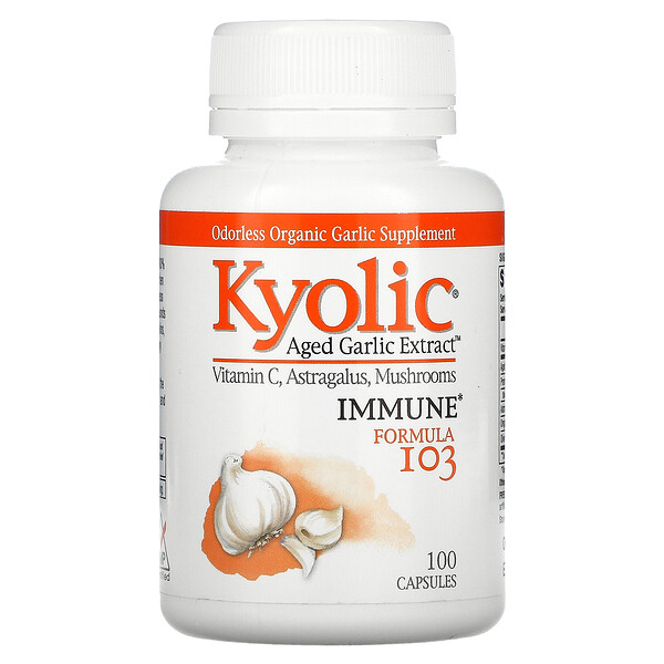 Выдержанный экстракт чеснока для иммунитета, Формула 103 - 100 капсул - Kyolic Kyolic