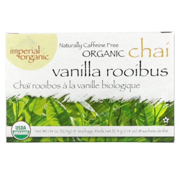 Imperial Organic Vanilla Rooibos Chai, без кофеина, 18 чайных пакетиков, 1,14 унции (32,4 г) Uncle Lee's Tea