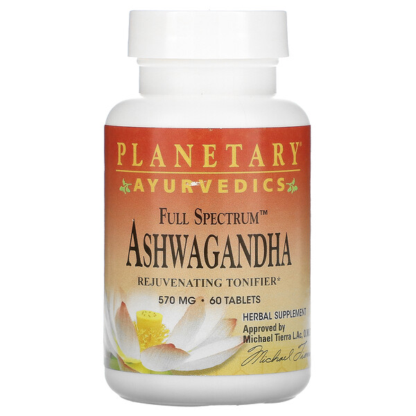 Ayurvedic, Ашваганда полного спектра, 570 мг, 60 таблеток Planetary Herbals