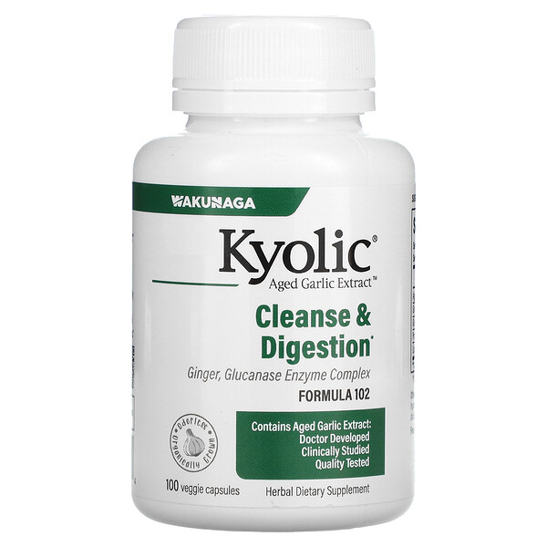 Старый чесночный экстракт, Формула 102 для очищения и пищеварения - 100 растительных капсул - Kyolic Kyolic