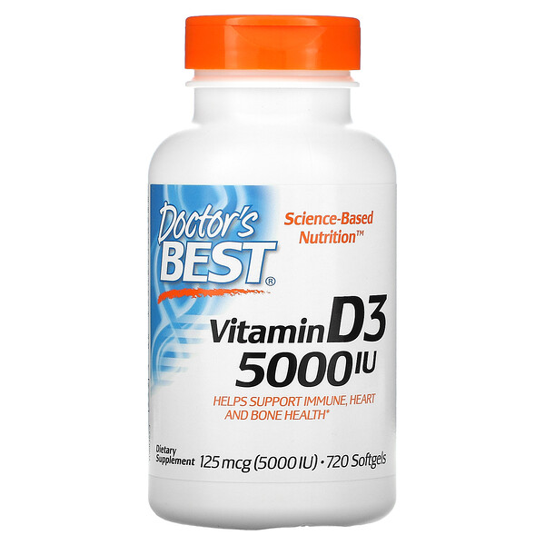 Витамин D3, 125 мкг (5000 МЕ), 720 мягких таблеток Doctor's Best