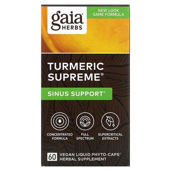 Turmeric Supreme, Поддержка синуса, 60 веганских жидких фито-капсул Gaia Herbs