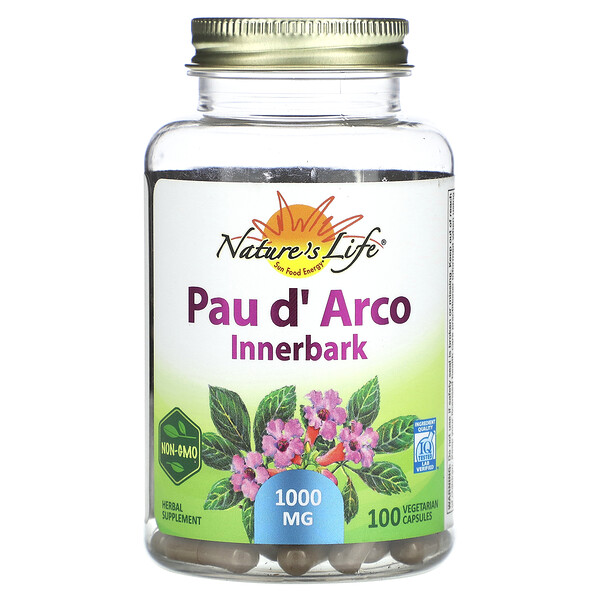 Pau d' Arco, Внутренняя кора, 1000 мг, 100 вегетарианских капсул (500 мг на капсулу) Nature's Herbs