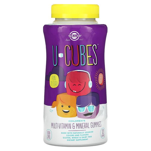 U-Cubes, Мультивитаминные и минеральные жевательные конфеты для детей, вишня и апельсин, 120 жевательных таблеток Solgar