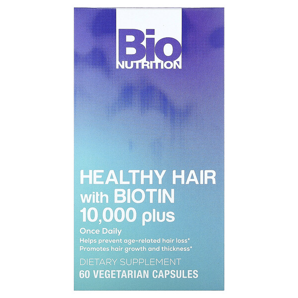 Здоровые Волосы с Биотином 10,000 Плюс - 60 растительных капсул - Bio Nutrition Bio Nutrition