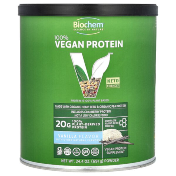 100% веганский протеиновый порошок, ваниль, 24,4 унции (691 г) Biochem