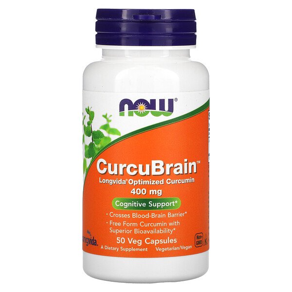 CurcuBrain, Поддержка Когнитивных Функций - 400 мг - 50 Растительных Капсул - NOW Foods NOW Foods