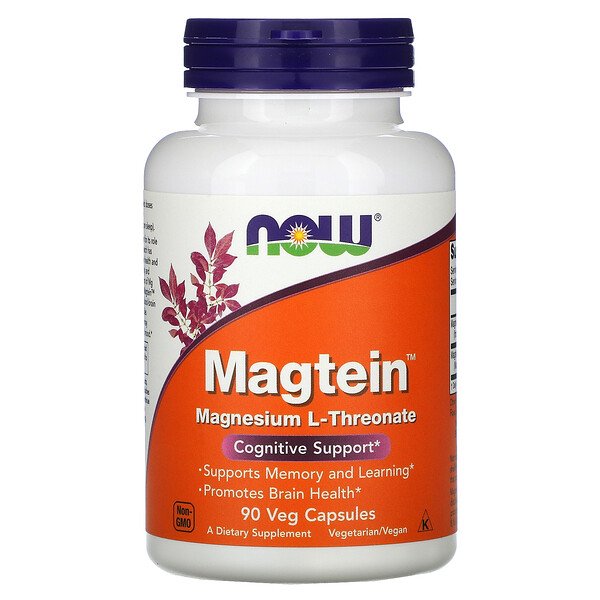 Magtein, L-треонат магния, 90 растительных капсул NOW Foods