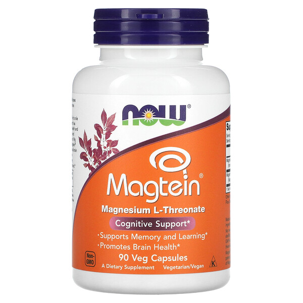Magtein, L-треонат магния, 90 растительных капсул NOW Foods