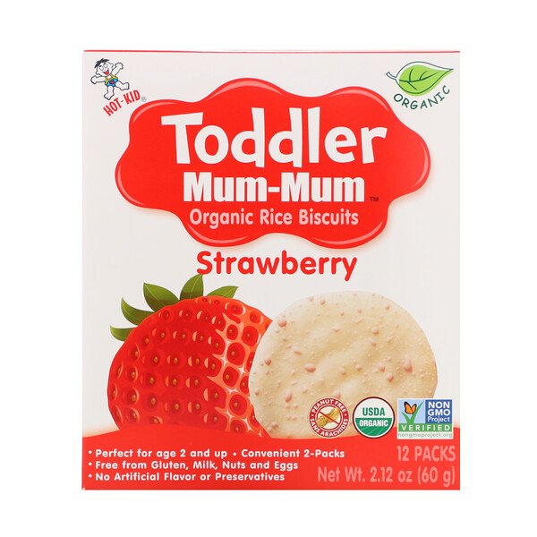 Toddler Mum-Mum, Органическое рисовое печенье, клубника, 12 упаковок, 2,12 унции (60 г) Hot Kid