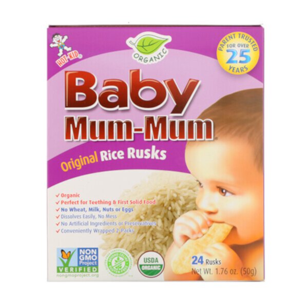 Baby Mum-Mum, Органические рисовые сухари, 24 сухаря, 1,76 унции (50 г) Hot Kid