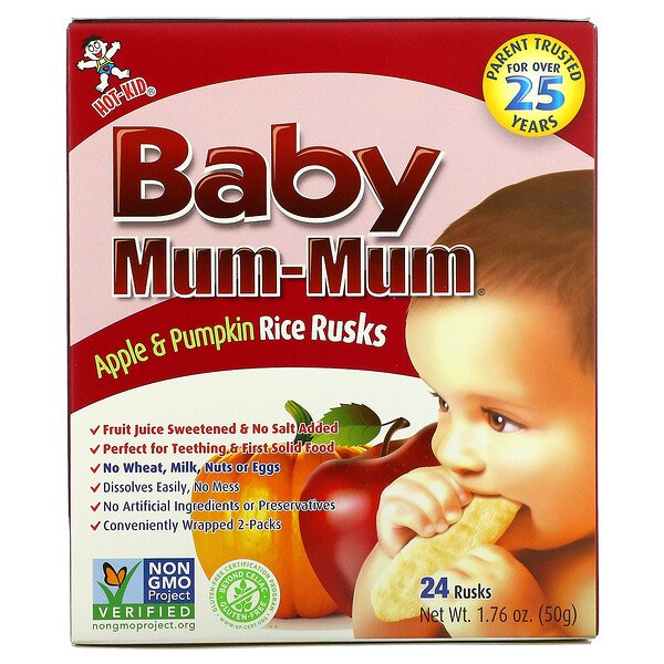 Baby Mum-Mum, Рисовые сухари с яблоком и тыквой, 24 сухаря, 1,76 унции (50 г) Hot Kid