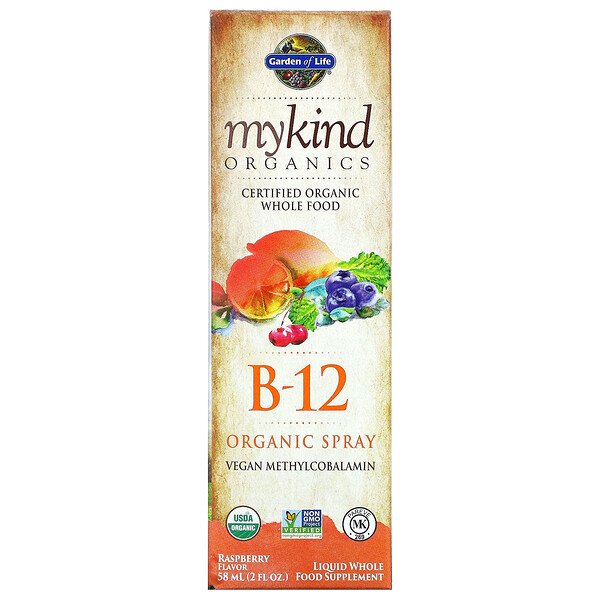 MyKind Organics, Органический спрей B-12, малина, 2 жидких унции (58 мл) Garden of Life