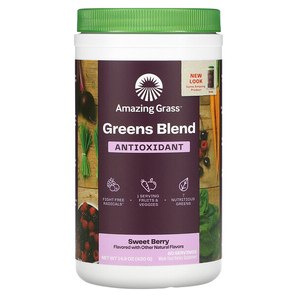 Greens Blend, антиоксидант, сладкая ягода, 14,8 унций (420 г) Amazing Grass