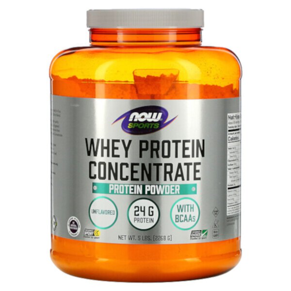 Sports, Концентрат сывороточного протеина, протеиновый порошок, без вкуса, 5 фунтов (2268 г) NOW Foods