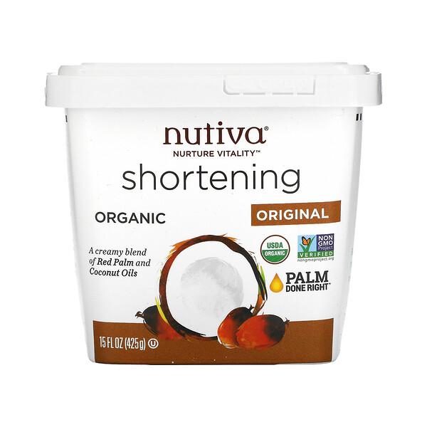 Organic Shortening, Original, масло красной пальмы и кокоса, 15 унций (425 г) Nutiva