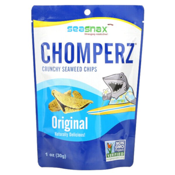 Хрустящие чипсы из морской капусты Chomperz, оригинальные, 30 г, без ГМО - просто удивительно вкусные! SeaSnax