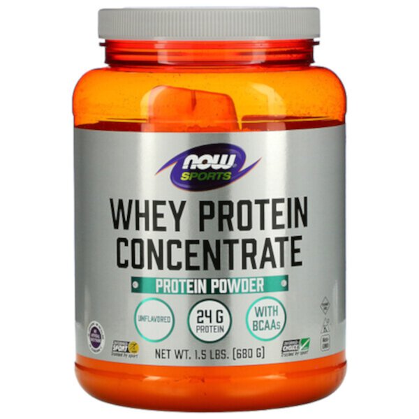 Sports, Концентрат сывороточного протеина, протеиновый порошок, без вкуса, 1,5 фунта (680 г) NOW Foods
