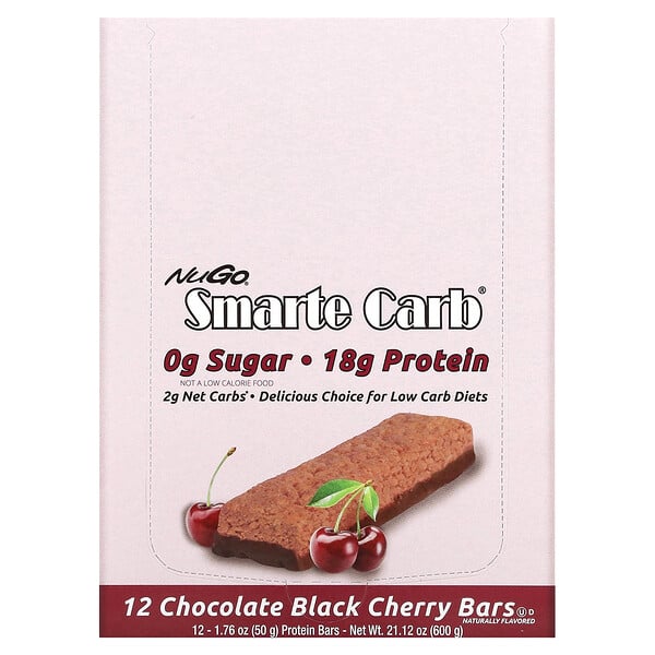 Smarte Carb Bar, Шоколадно-черная вишня, 12 батончиков, 1,76 унции (50 г) каждый NuGo Nutrition
