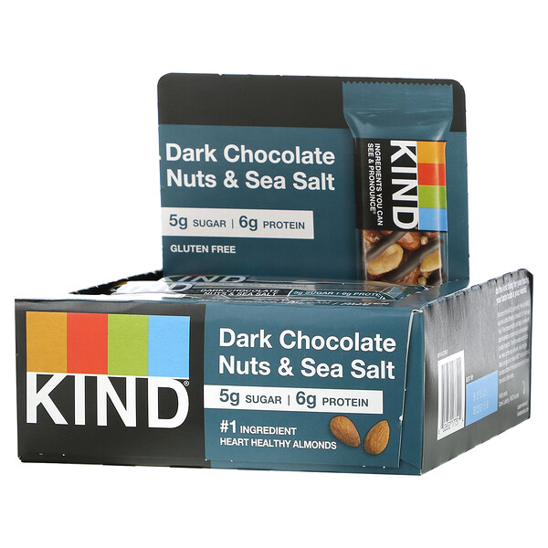 Nuts & Spices, Темный шоколад с орехами и морской солью, 12 батончиков по 1,4 унции (40 г) каждый KIND Bars
