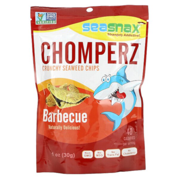 Chomperz, Хрустящие чипсы из морских водорослей, барбекю, 1 унция (30 г) SeaSnax