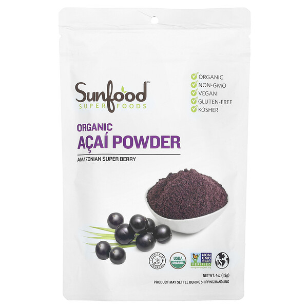 Organic Acai Powder (Порошок), 4 oz (Унции) (113 g) Sunfood