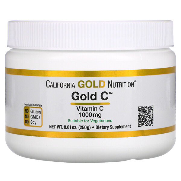 Порошок золота C, витамин C, 1000 мг, 8,81 унции (250 г) California Gold Nutrition