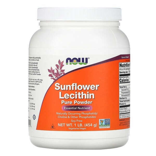 Лецитин подсолнечника, чистый порошок, 1 фунт (454 г) NOW Foods