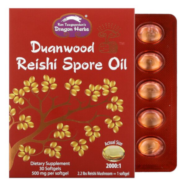 Масло спор Duanwood Reishi, 500 мг, 30 мягких таблеток Dragon Herbs