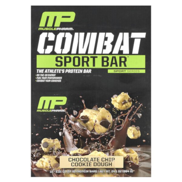 Combat Sport Bar, тесто для печенья с шоколадной крошкой, 12 батончиков по 57 г, 20 г белка MusclePharm