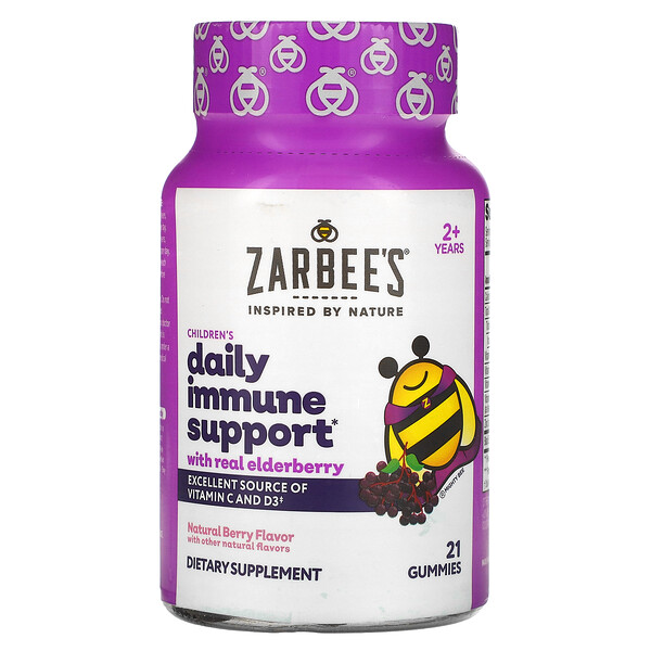 Children's Mighty Bee, Поддержка иммунитета из бузины, натуральный вкус ягод, 21 жевательная резинка Zarbee's
