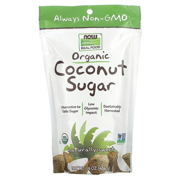 Real Food, Органический кокосовый сахар, 16 унций (454 г) NOW Foods