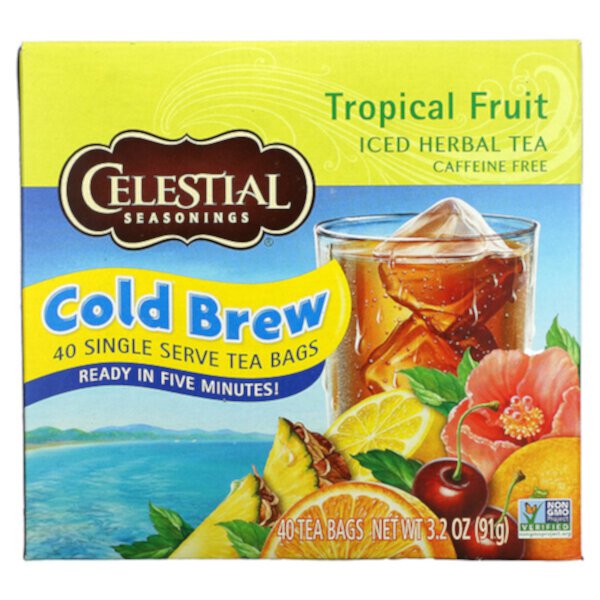 Чай со льдом, без кофеина, тропические фрукты, 40 чайных пакетиков, 3,2 унции (91 г) Celestial Seasonings