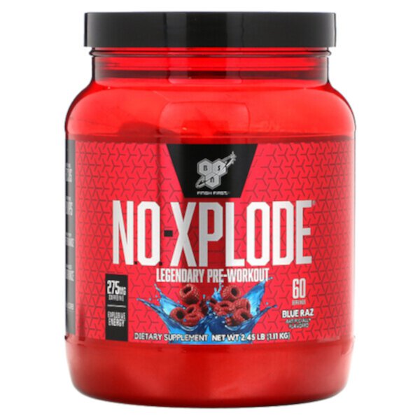 N.O.-Xplode, Legendary Pre-Workout, Blue Raz, 2,45 фунта (1,11 кг) BSN
