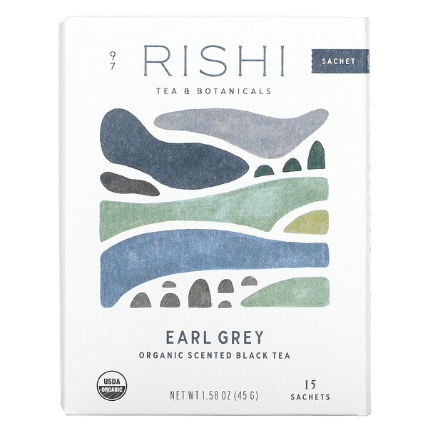 Earl Grey, Органический ароматизированный черный чай, 15 пакетиков, 1,58 унции (45 г) Rishi Tea