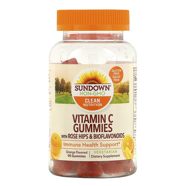 Жевательные конфеты с витамином С, шиповником и биофлавоноидами, со вкусом апельсина, 90 жевательных таблеток Sundown Naturals