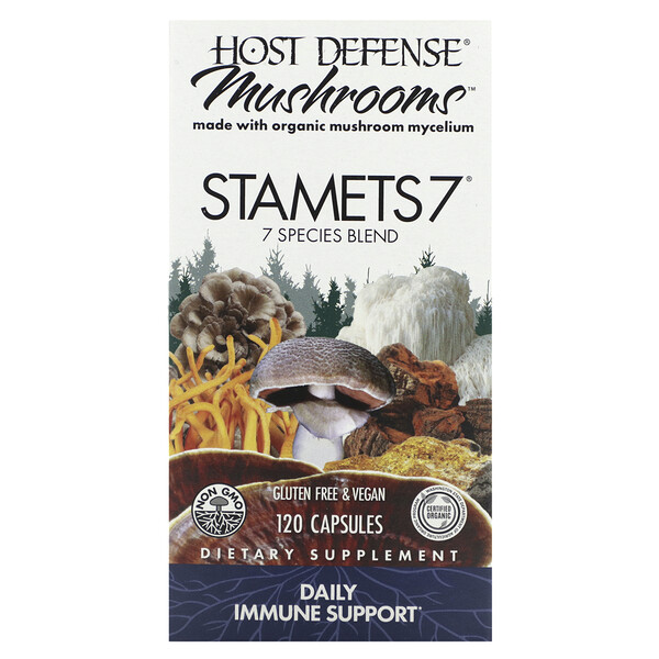 Host Defense Mushrooms, Stamets 7, ежедневная поддержка иммунитета, 120 вегетарианских капсул Fungi Perfecti