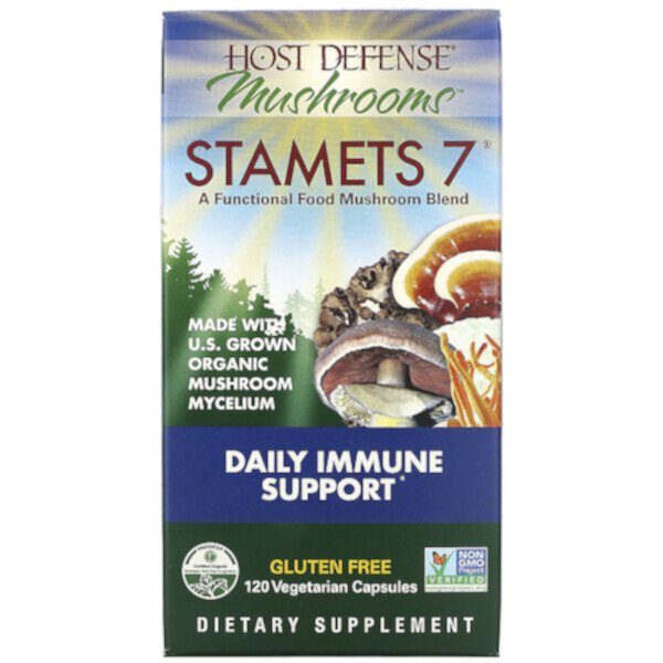 Host Defense Mushrooms, Stamets 7, ежедневная поддержка иммунитета, 120 вегетарианских капсул Fungi Perfecti