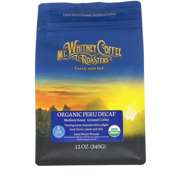 Organic Peru Decaf, Молотый кофе, средней обжарки, 12 унций (340 г) Mt. Whitney Coffee Roasters