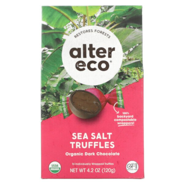 Organic Dark Chocolate Truffles, Sea Salt, 10 Truffles, 4.2 oz (120 g) Alter Eco