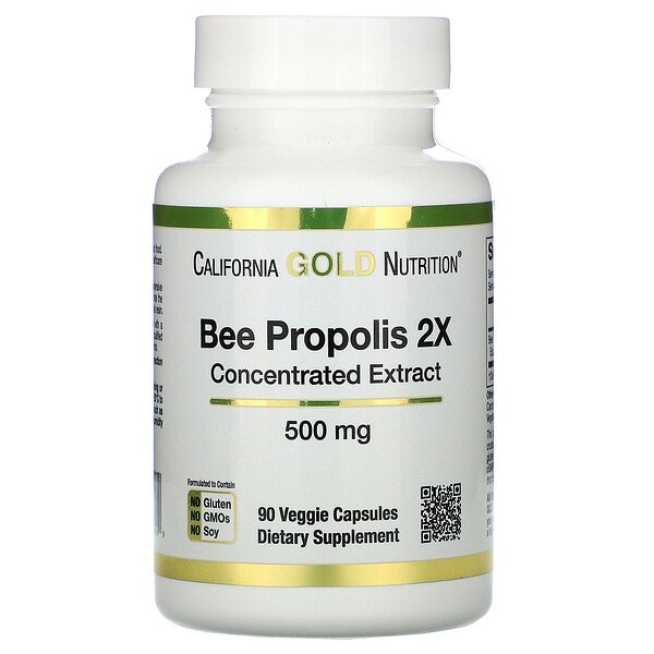 Пчелиный прополис 2X, концентрированный экстракт, 500 мг, 90 растительных капсул California Gold Nutrition